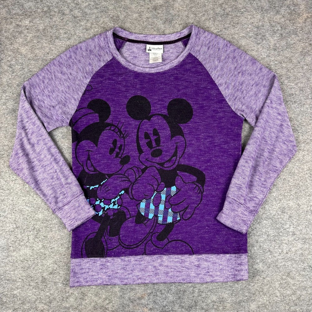 Disney Parks Sweater Mickey Mouse Minnie Plaid Purple Womens XS